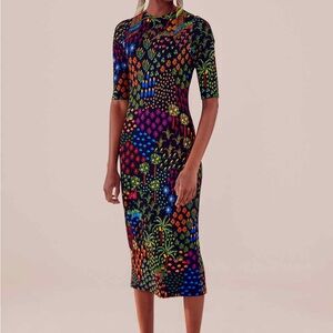 Farm Rio Black Fruit Garden Multicolor Midi Dress